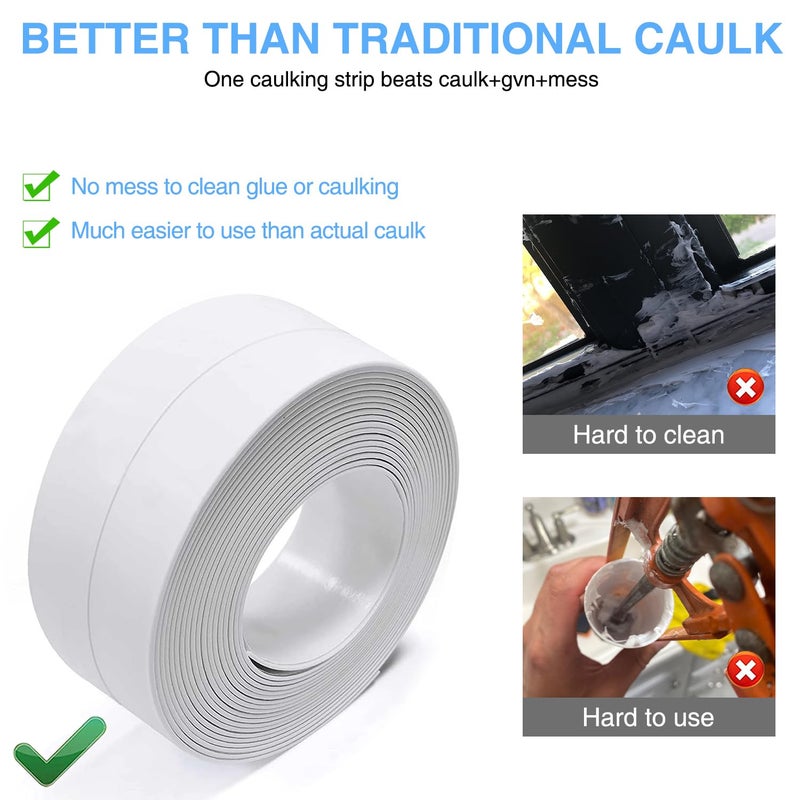 RHRVBSS White Caulking Tape for Toilet and Bathtub Self Adhesive, 1.5" x13.5Ft Sealant Caulk Strip Sealing Tape for Bathroom Peel and Stick Floor Shower Wall Tile and Kitchen Edge Protector - Image 3